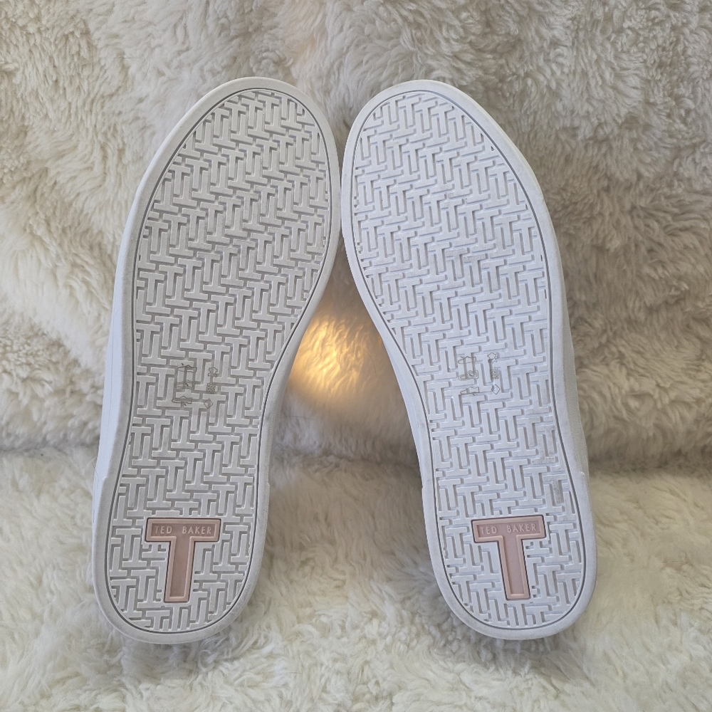 Ted Baker Bailly White Leather Pink Webbing Stripe Sneakers Womens 7 Like New - Picture 6 of 7
